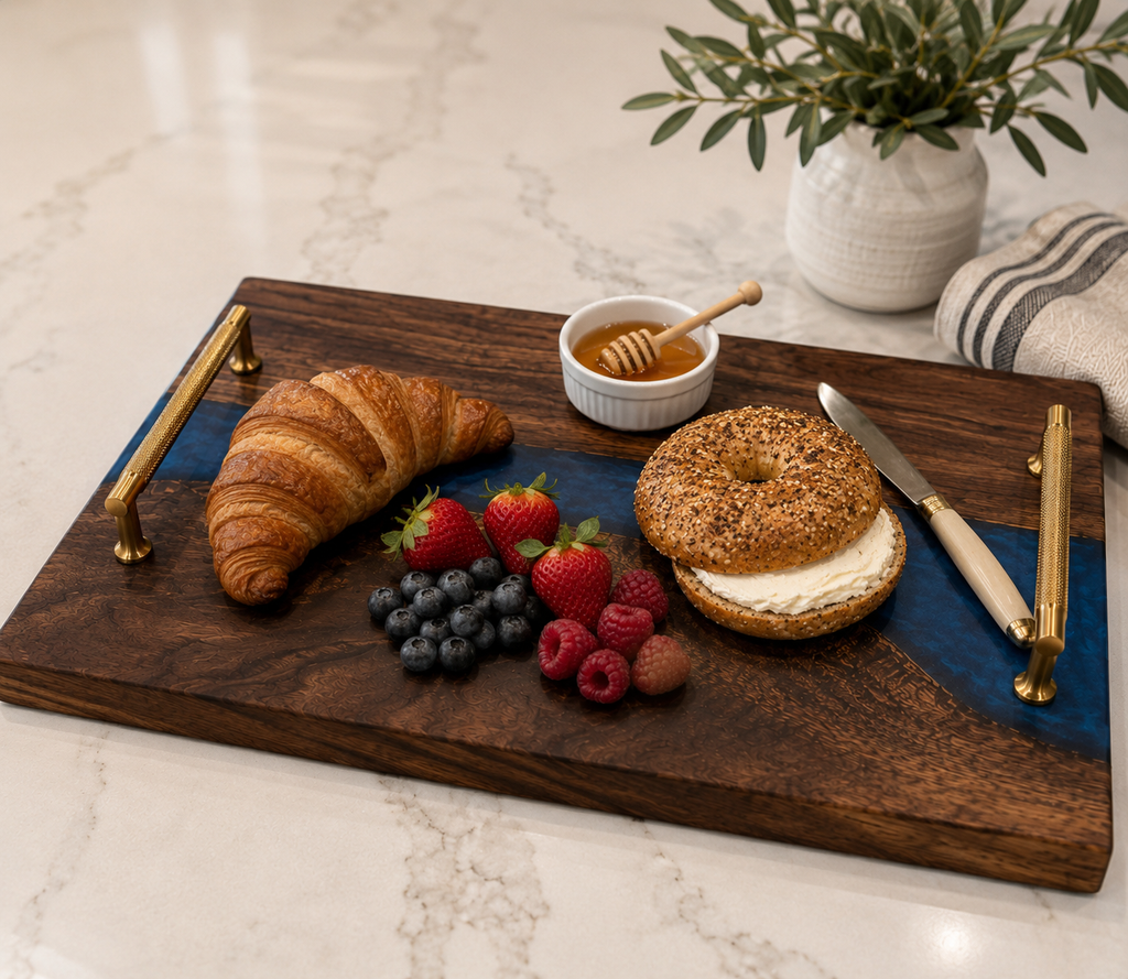 Custom Walnut and Epoxy Serving Tray with Handles