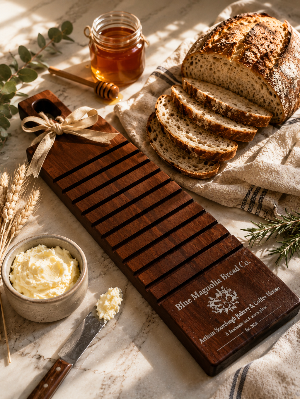 Hardwood Bread Board with Grooves for Slicing