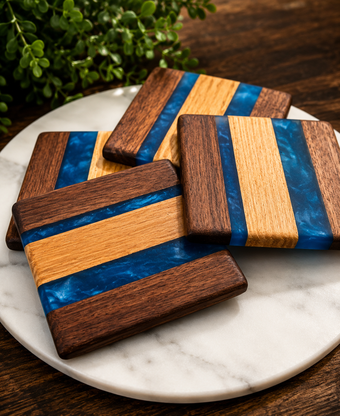 Handcrafted Hardwood Coaster Set