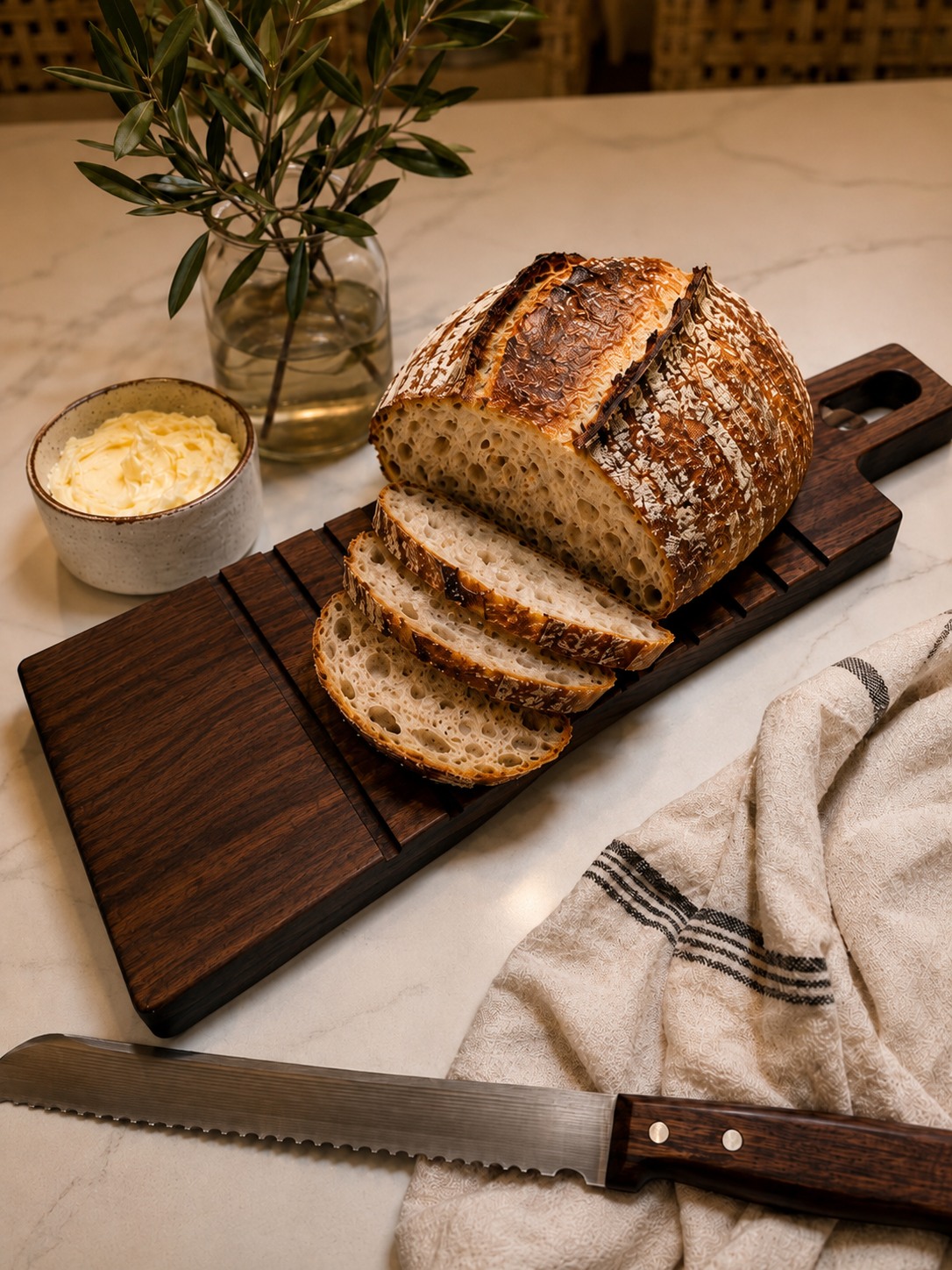 Hardwood Bread Board with Grooves for Slicing
