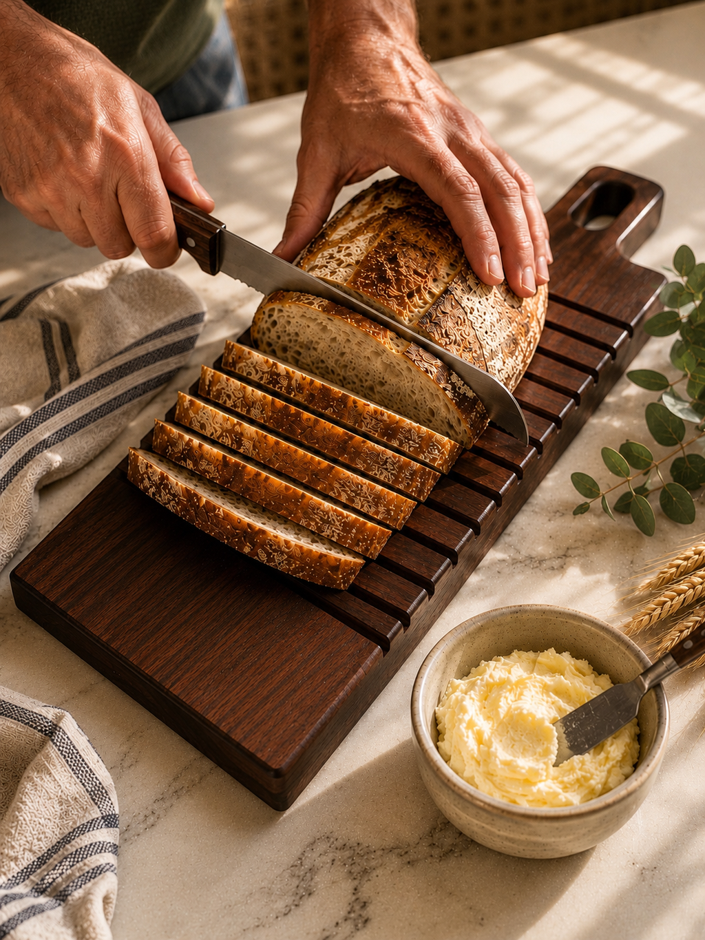 Hardwood Bread Board with Grooves for Slicing