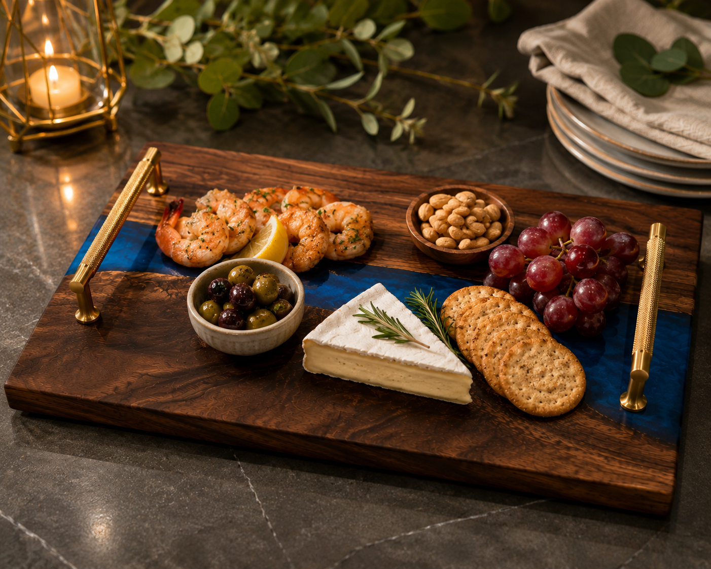 Custom Walnut and Epoxy Serving Tray with Handles