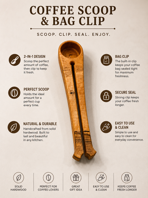 2-in-1 Wooden Coffee Scoop and Bag Clip