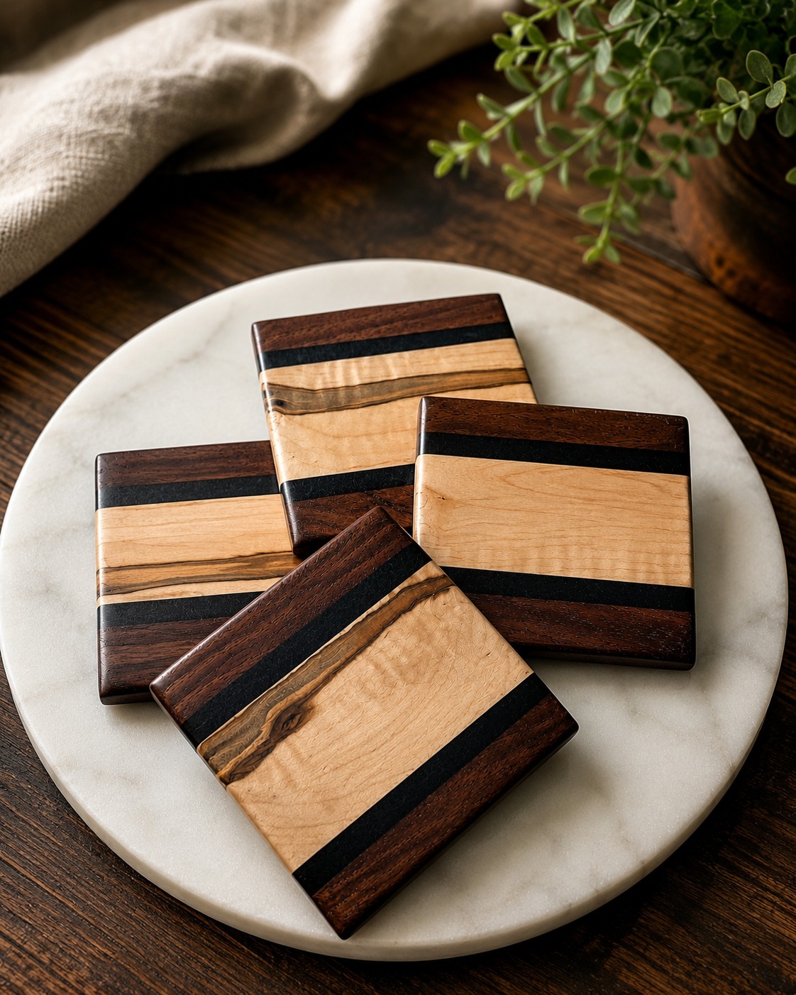 Handcrafted Hardwood Coaster Set