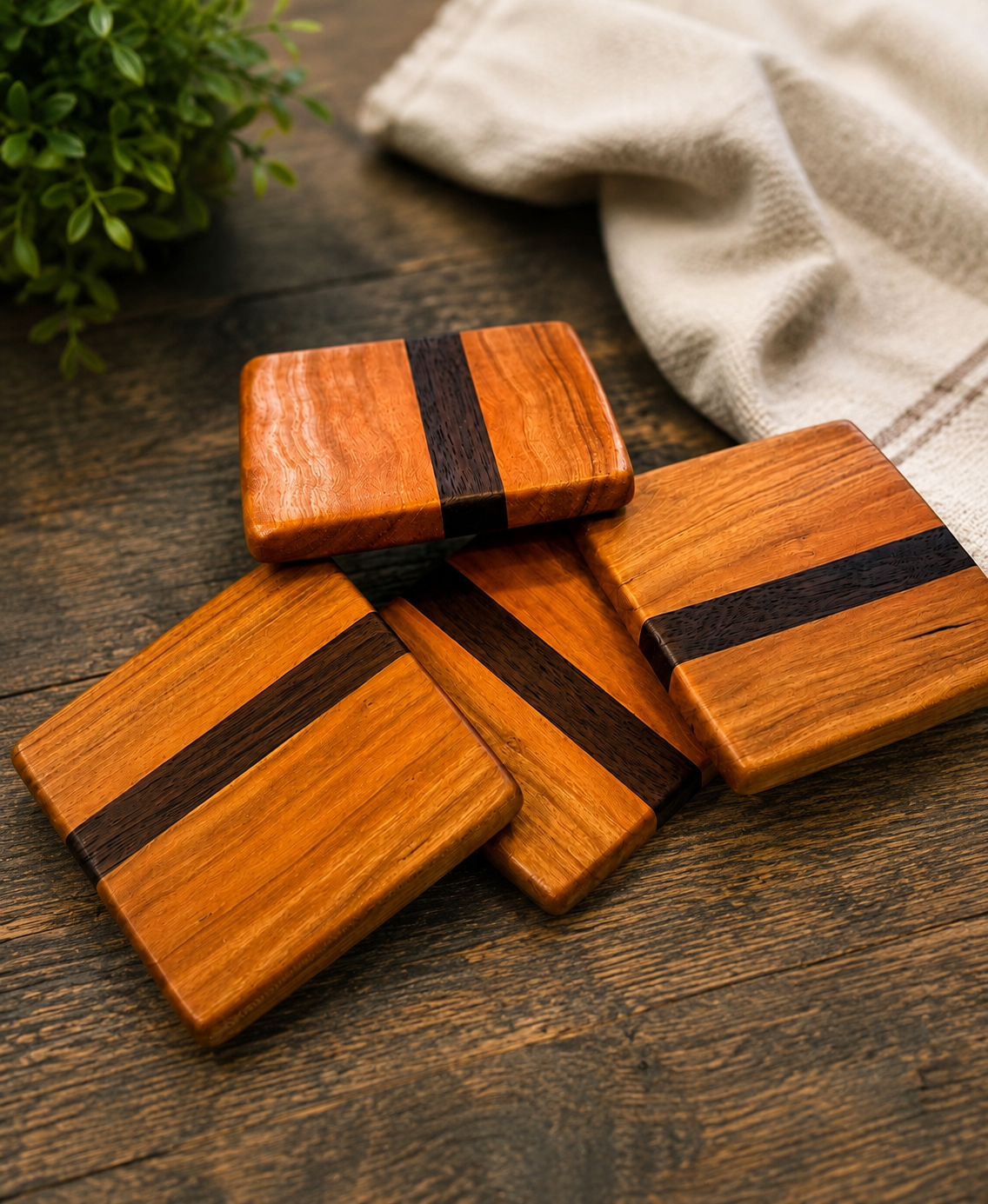 Handcrafted Hardwood Coaster Set