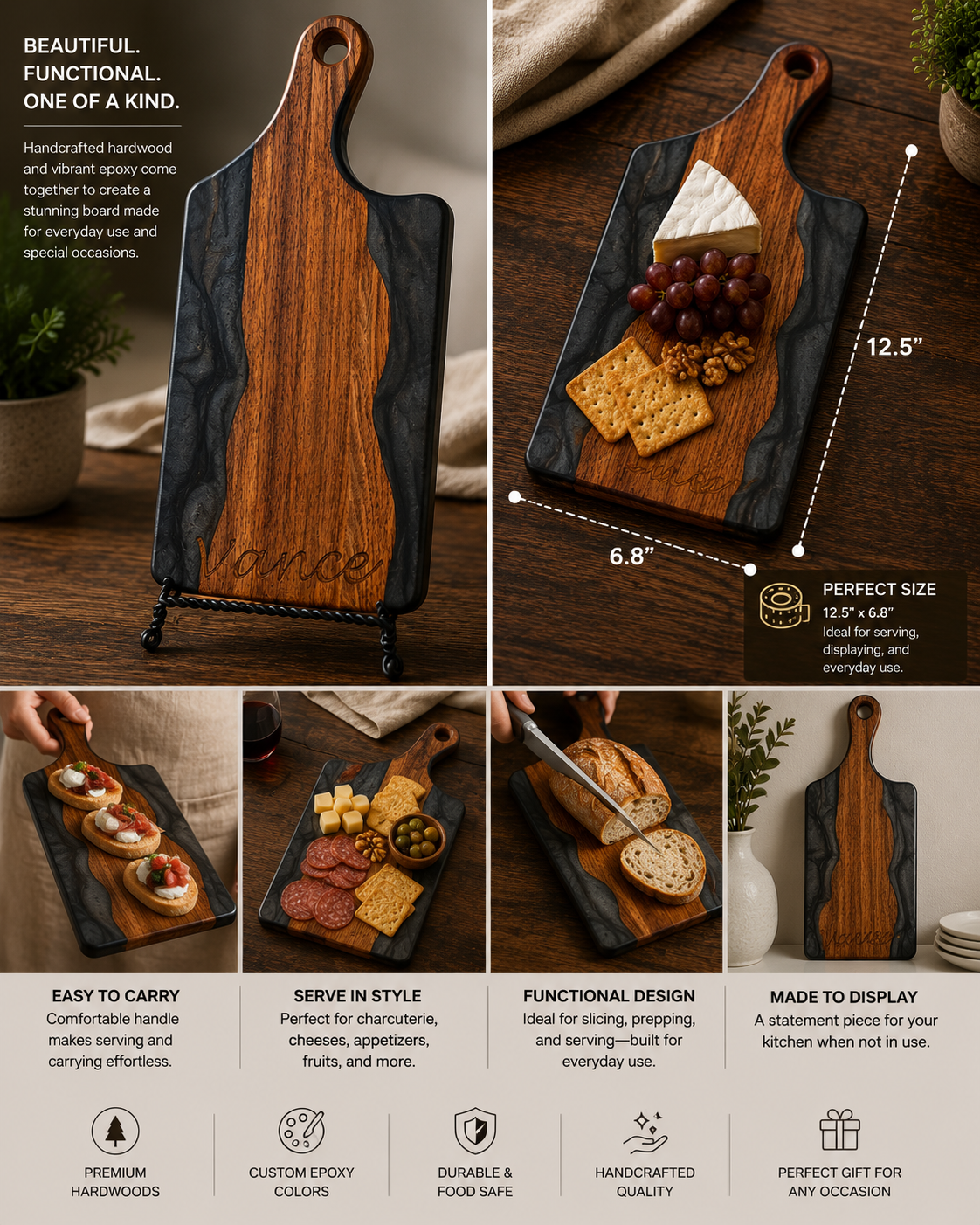 Live Edge Epoxy Charcuterie and Serving Boards